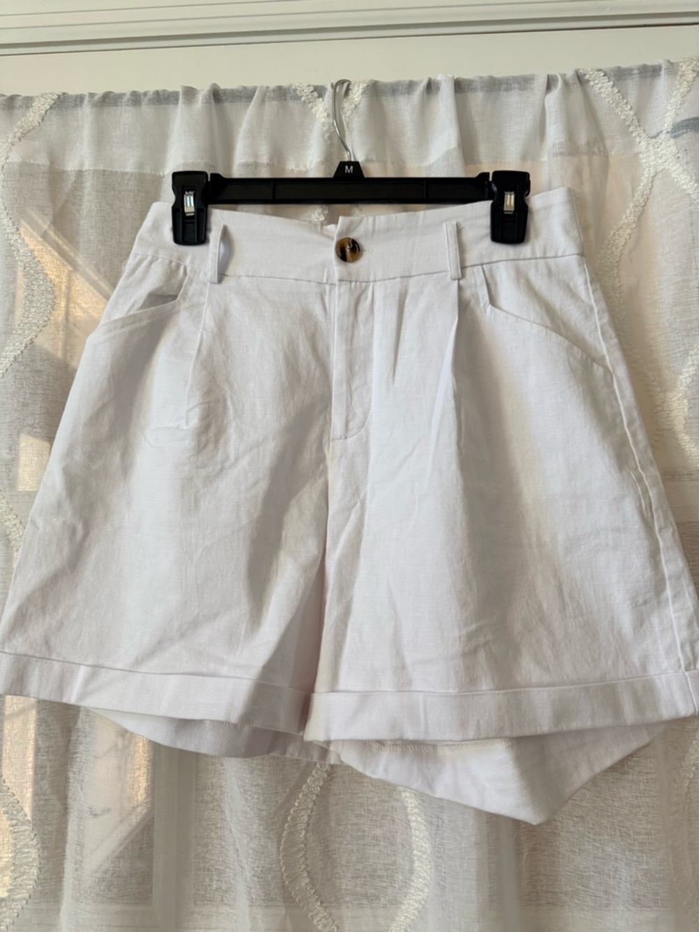 High-Waist White Women's Shorts with Front Button